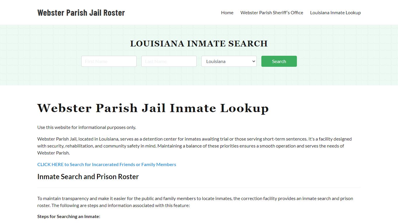 Webster Parish Jail Roster Lookup, LA, Inmate Search